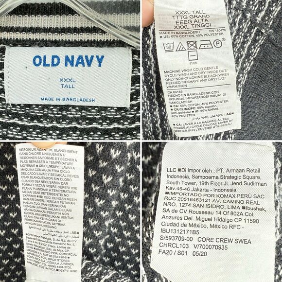 OLD NAVY Men's Sweater 3XL TALL Crew Neck Grey White Long Sleeves - Picture 10 of 13